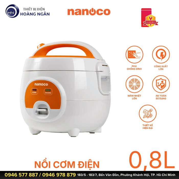 Nồi Cơm Điện Mini NRC0801W Nanoco dung tích 0.8L