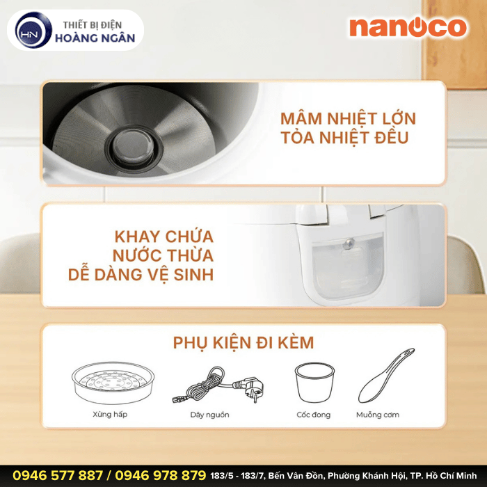 Nồi Cơm Điện Mini NRC0801W Nanoco dung tích 0.8L