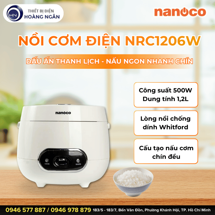 Nồi Cơm Điện Nanoco NRC1206W 500W - 1.8L