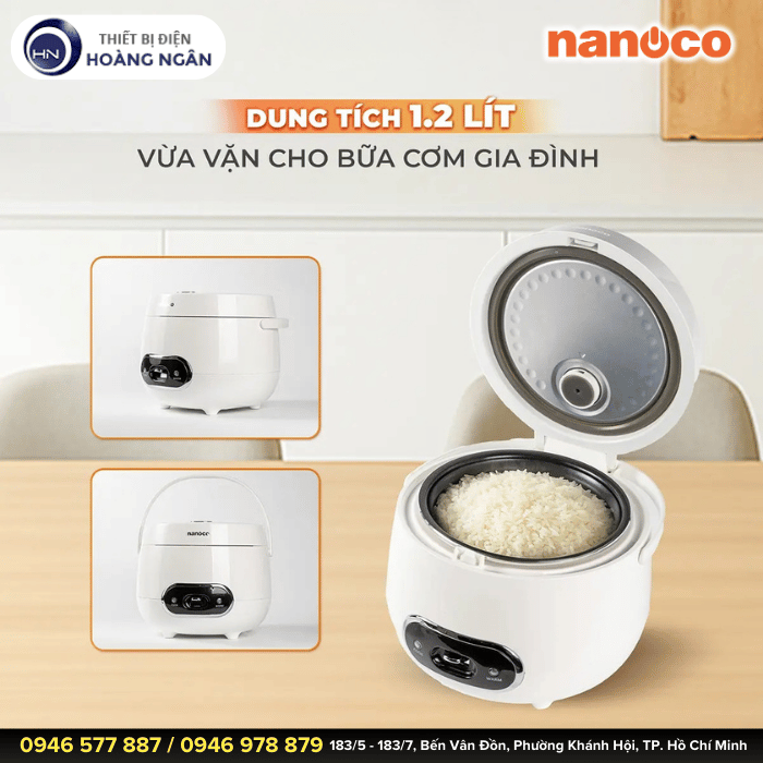 Nồi Cơm Điện Nanoco NRC1206W 500W - 1.8L