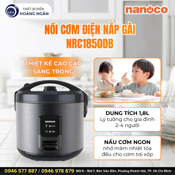 Nồi Cơm Điện Nắp Gài Nanoco NRC1850DB 1.8L