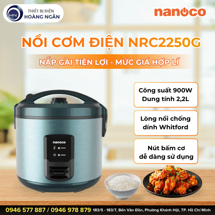 Nồi Cơm Điện Nắp Gài NRC2250G Nanoco 900W - 2.2L