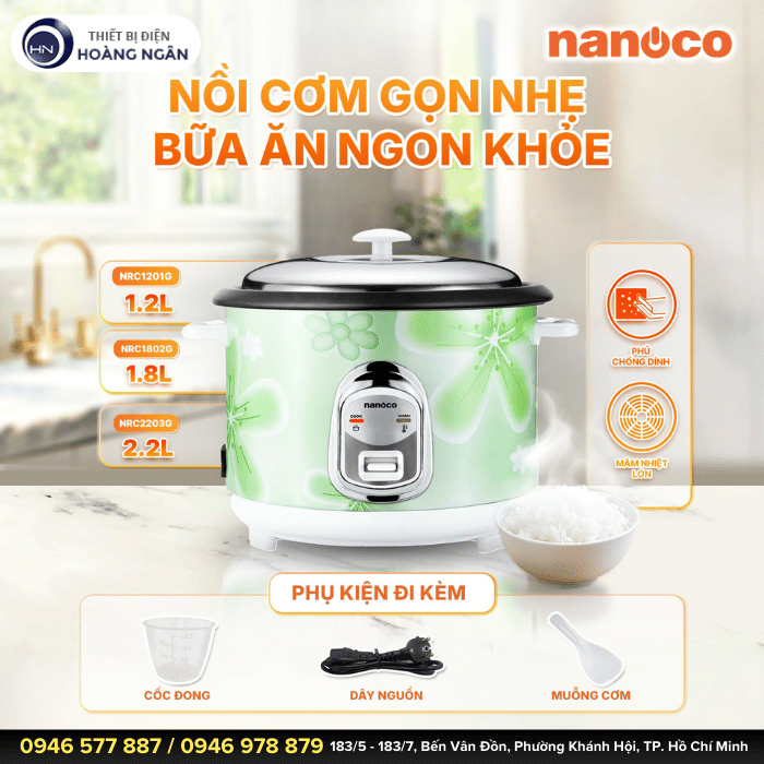 Nồi Cơm Điện NRC1201G Nanoco 400W - 1.2L