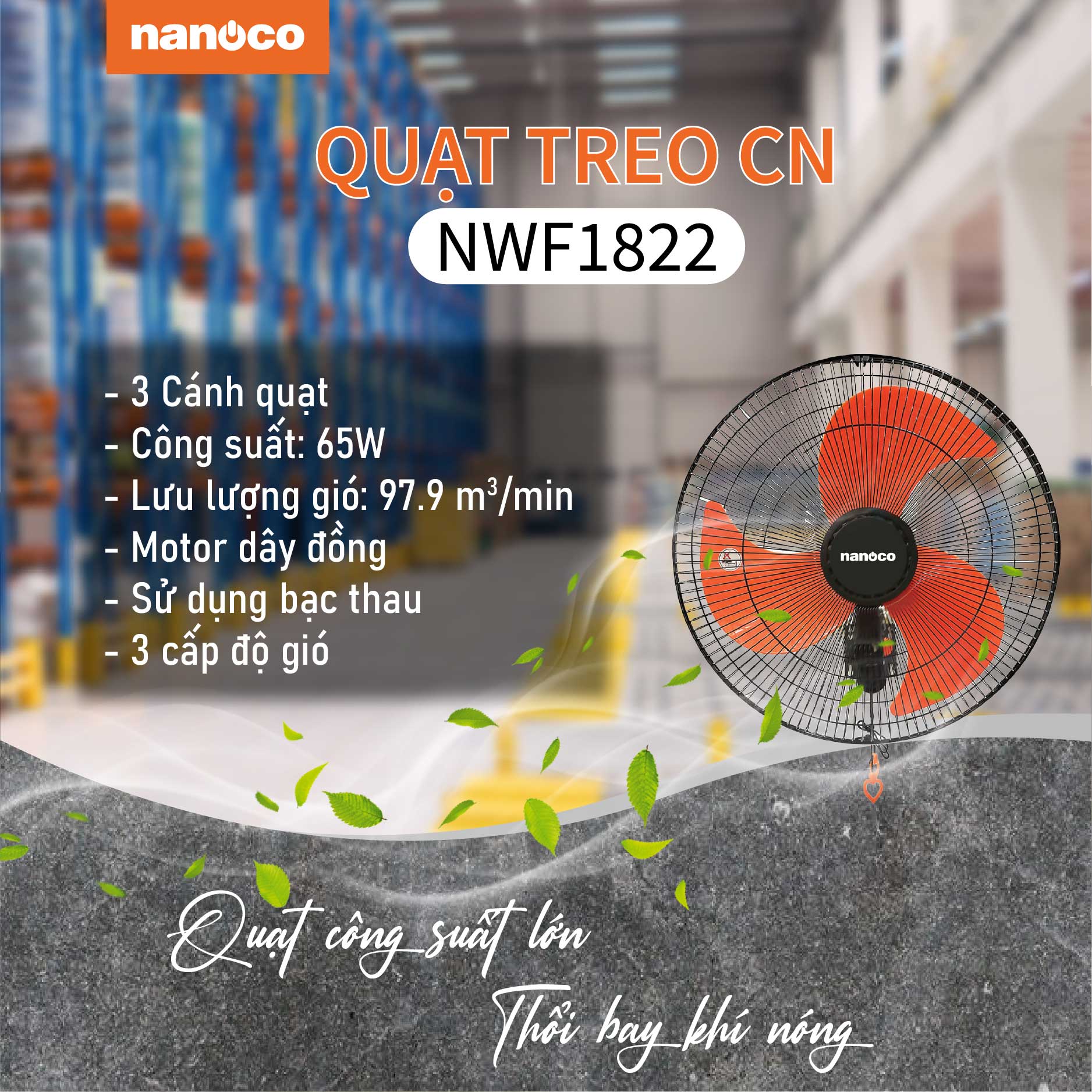 Quạt treo tường công nghiệp NWF1822 Nanoco