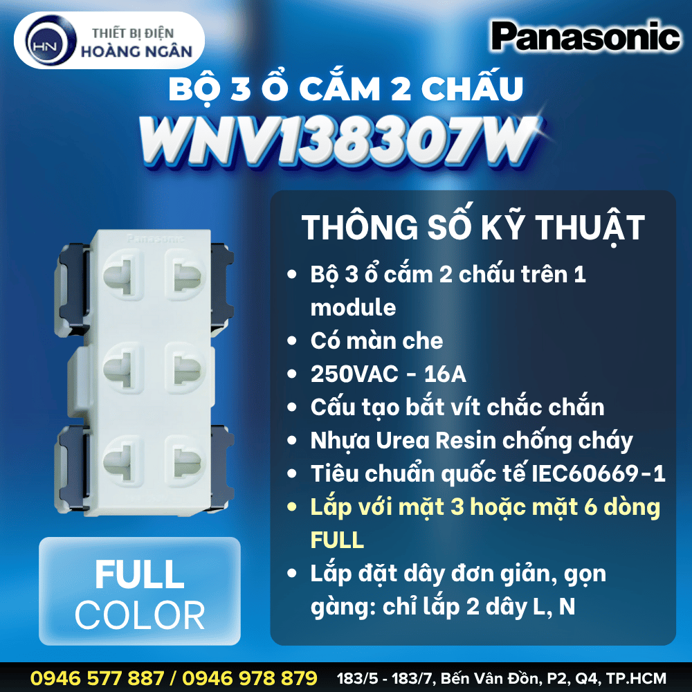 Ổ Cắm 3 Lỗ 2 Chấu Dòng Full Panasonic - WNV138307W