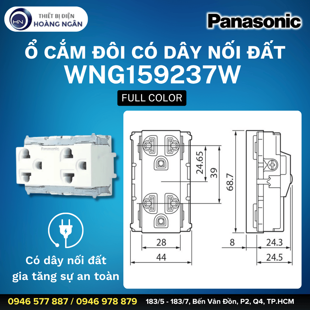 Ổ Cắm Đôi Có Dây Nối Đất WNG159237W Panasonic