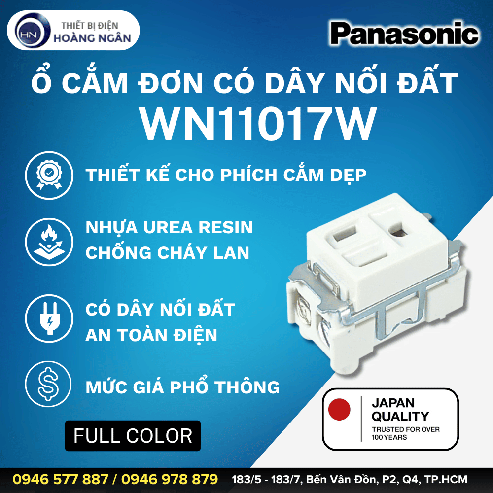 Ổ Cắm Đơn Có Dây Nối Đất WN11017W Panasonic (phích cắm dẹp)