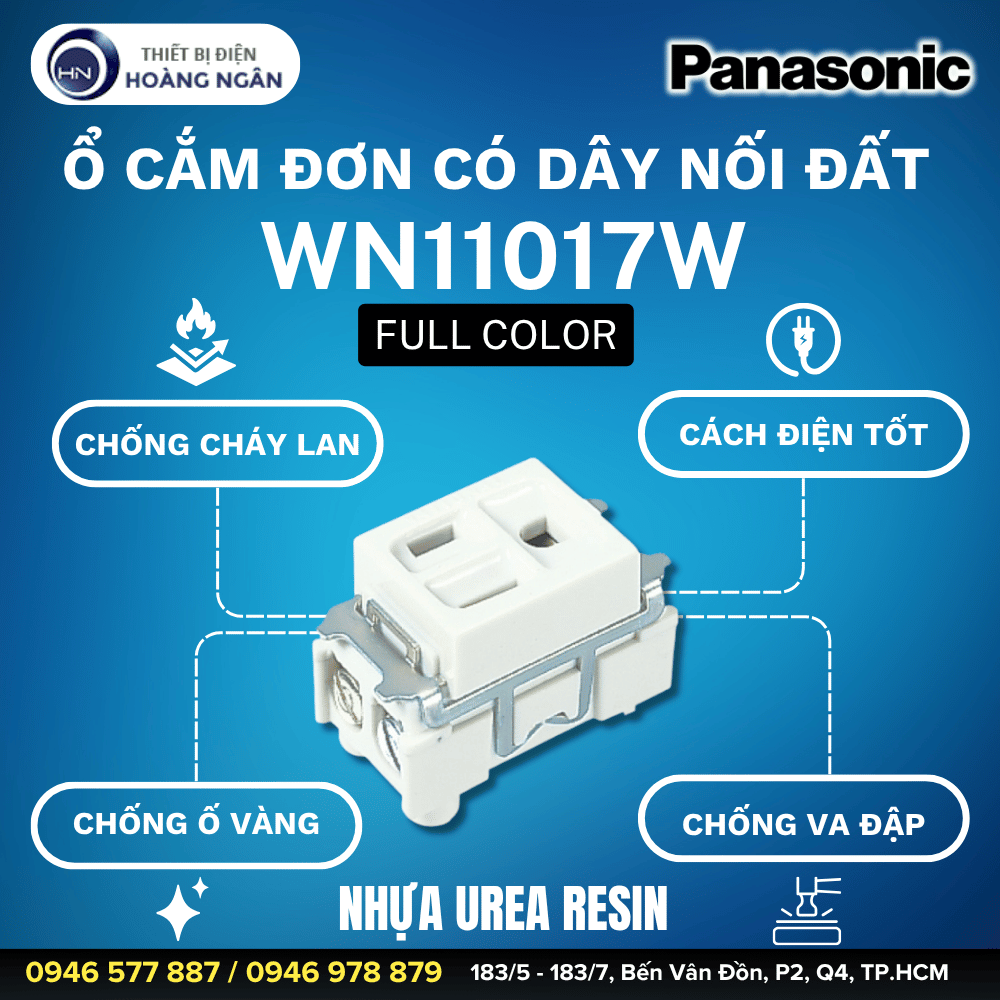Ổ Cắm Đơn Có Dây Nối Đất WN11017W Panasonic (phích cắm dẹp)