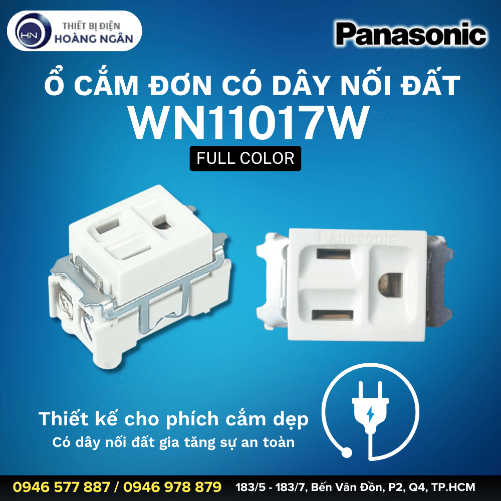 Ổ Cắm Đơn Có Dây Nối Đất WN11017W Panasonic (phích cắm dẹp)