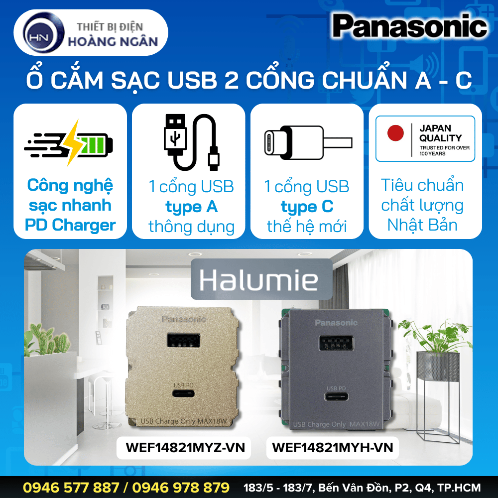 Ổ Cắm USB 2 Cổng Type A-C Panasonic