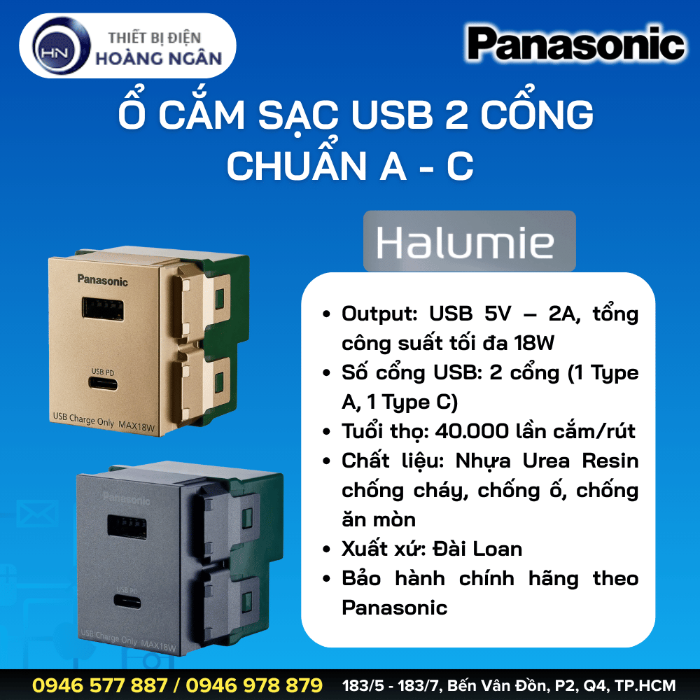 Ổ Cắm USB 2 Cổng Type A-C Panasonic