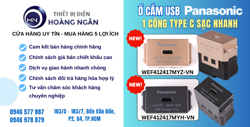 Ổ cắm USB Âm Tường Panasonic 1 cổng type C WEF412417MYH-VN Xám Ánh Kim