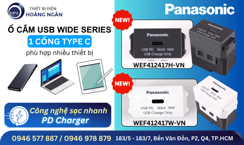 Ổ cắm USB Panasonic 1 cổng C - Dòng WIDE Series (WEF412417W-VN)