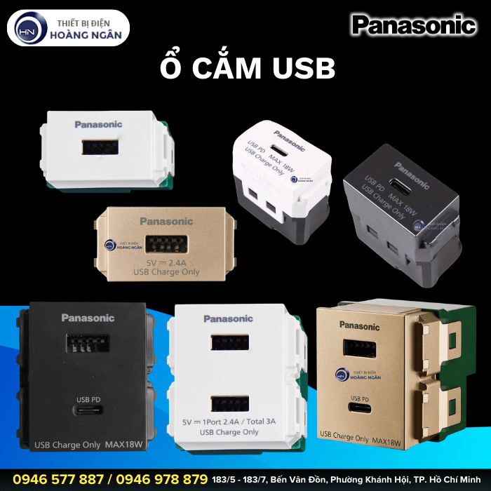 Ổ cắm USB Panasonic 2 cổng type A & type C WIDE Series