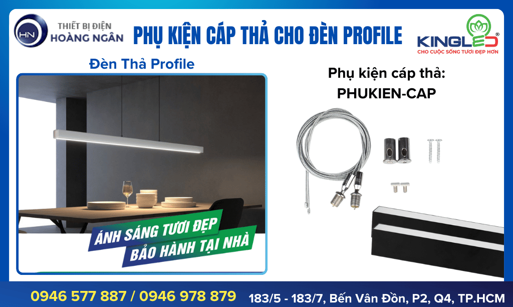 Phụ kiện cáp thả cho đèn thả Profile KingLED