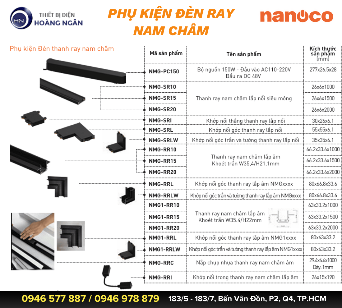 PHỤ KIỆN ĐÈN THANH RAY NAM CHÂM NANOCO