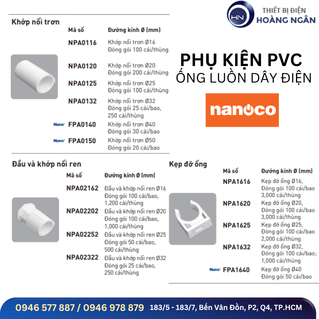 Phụ kiện PVC Nanoco cho ống luồn dây điện