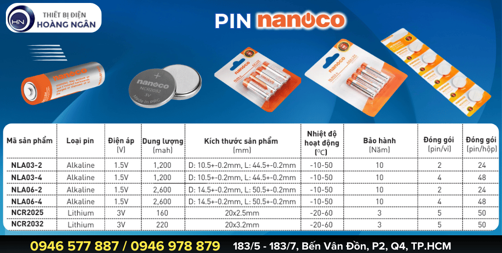 Pin AA, pin AAA & pin cúc áo Lithium Nanoco