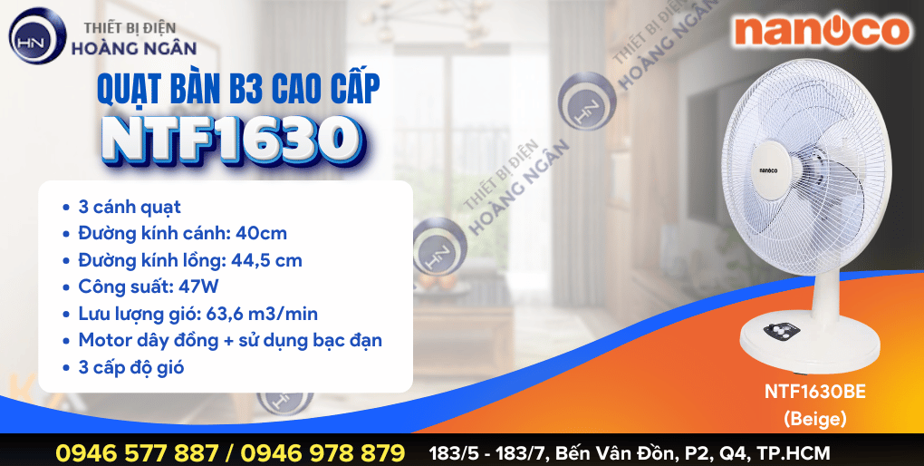 QUẠT BÀN NANOCO NTF1630 - MÀU SẮC ĐA DẠNG - KIỂU DÁNG HIỆN ĐẠI, NHỎ GỌN - ĐỘNG CƠ BẠC ĐẠN