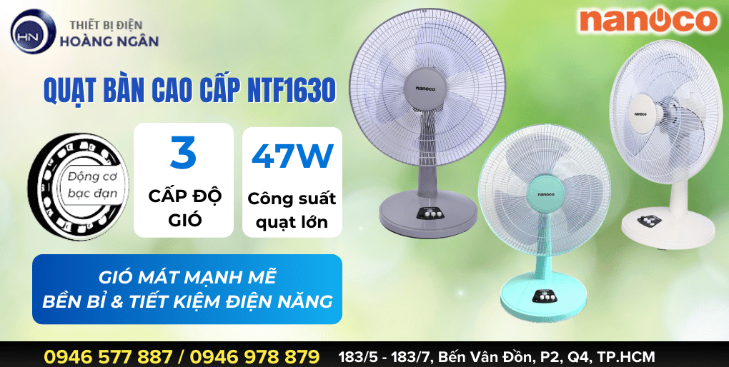 QUẠT BÀN NANOCO NTF1630 - MÀU SẮC ĐẸP MẮT - ĐỘNG CƠ BẠC ĐẠN BỀN BỈ & TIẾT KIỆM ĐIỆN NĂNG