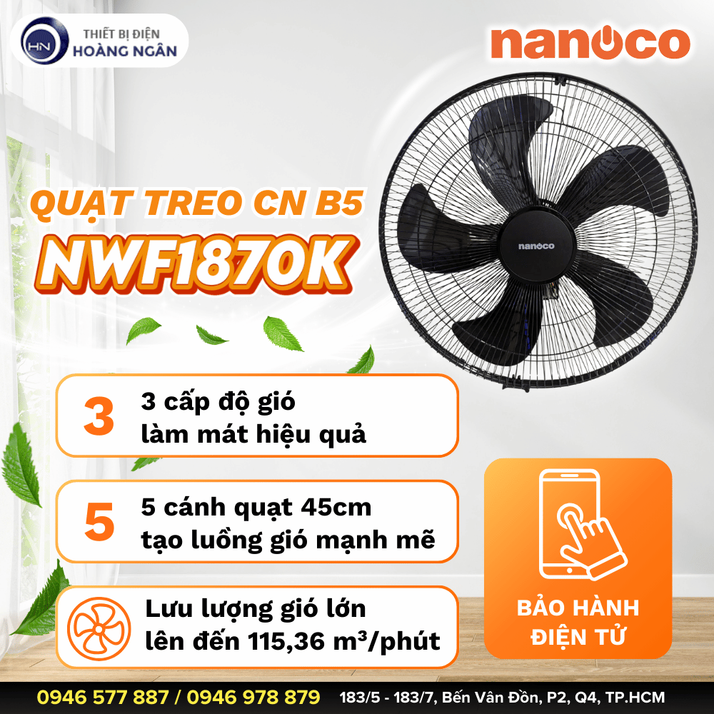 Quạt Công Nghiệp Treo Tường Nanoco NWF1870K