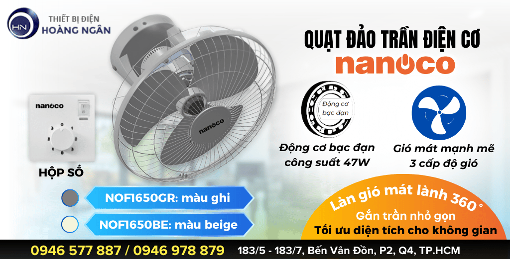 Quạt đảo trần điện cơ Nanoco NOF1650GR, NOF1650BE