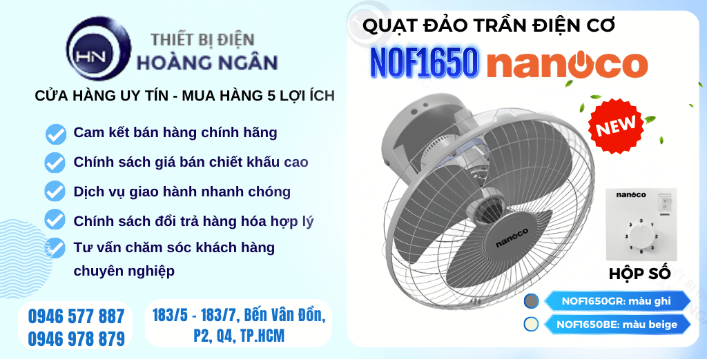 Quạt đảo trần điện cơ Nanoco NOF1650GR, NOF1650BE