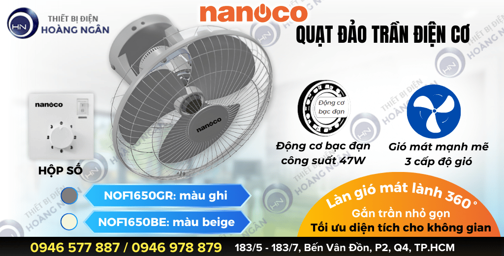 Quạt đảo trần điện cơ Nanoco NOF1650GR, NOF1650BE