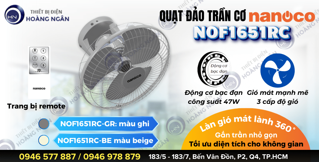 Quạt đảo trần remote Nanoco NOF1651RC