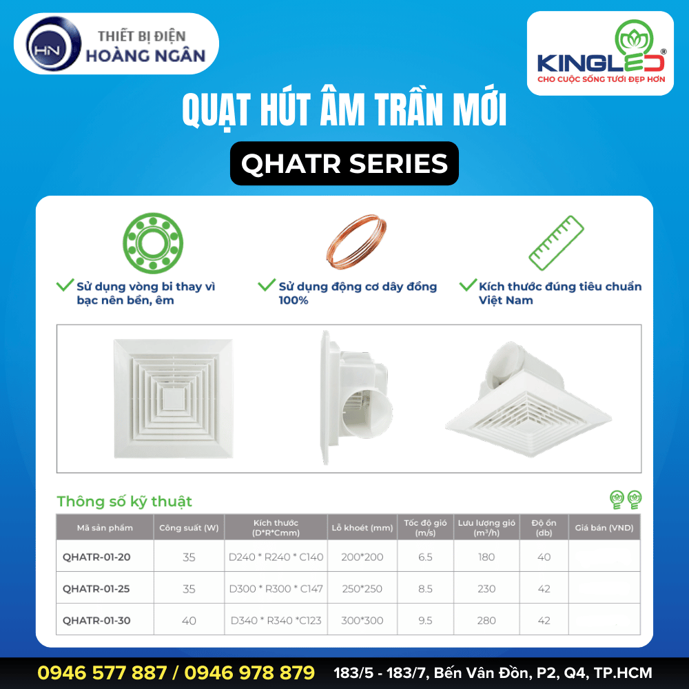 Quạt Hút Âm Trần KingLED QHATR Series 2025