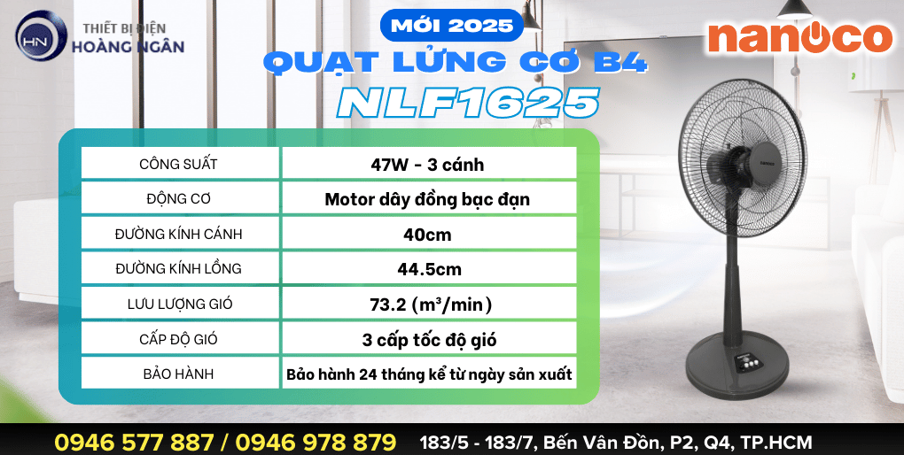 Thông số kỹ thuật Quạt Lửng Cơ B4 Nanoco NLF1625