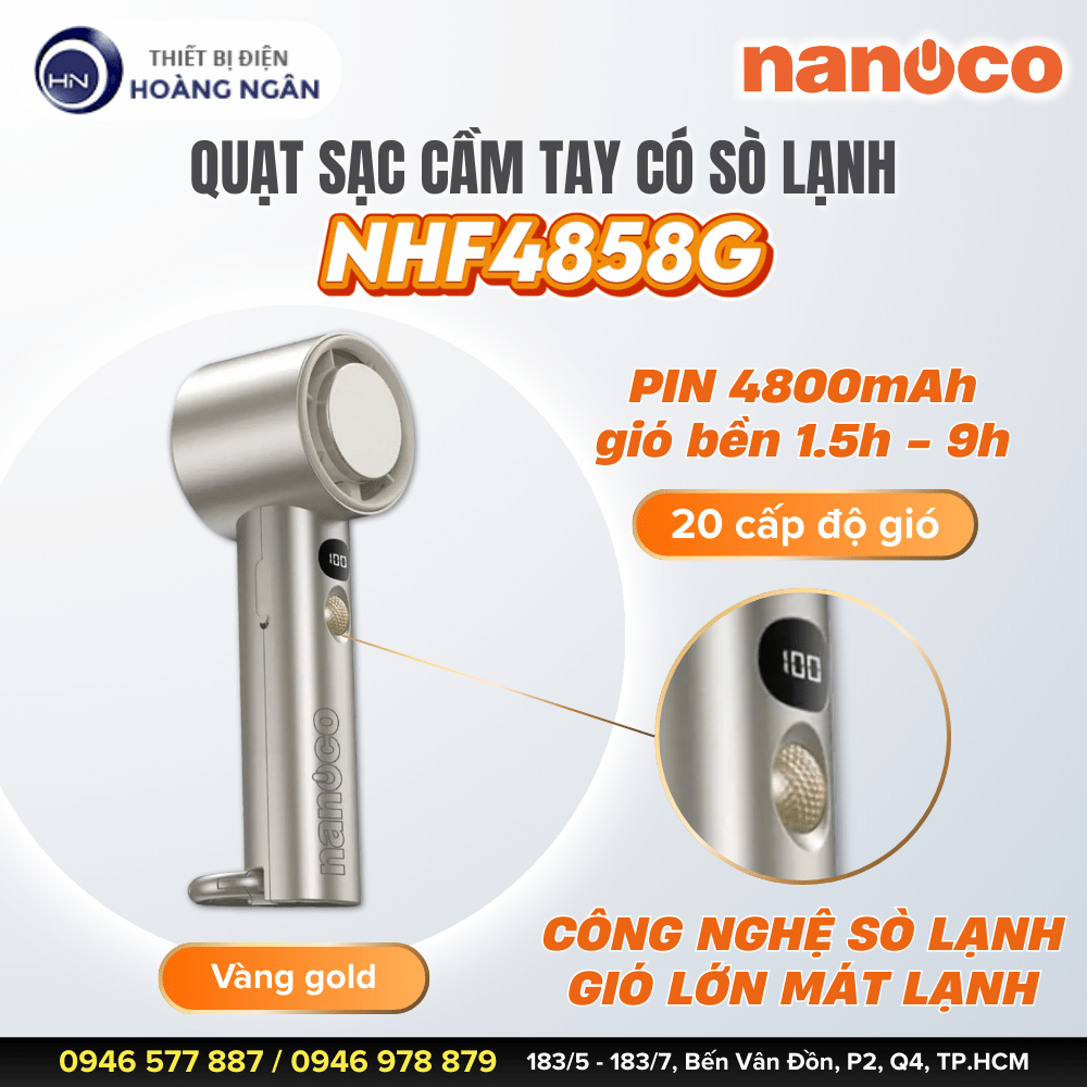 Quạt Sạc Cầm Tay Có Sò Lạnh Nanoco NHF4858G
