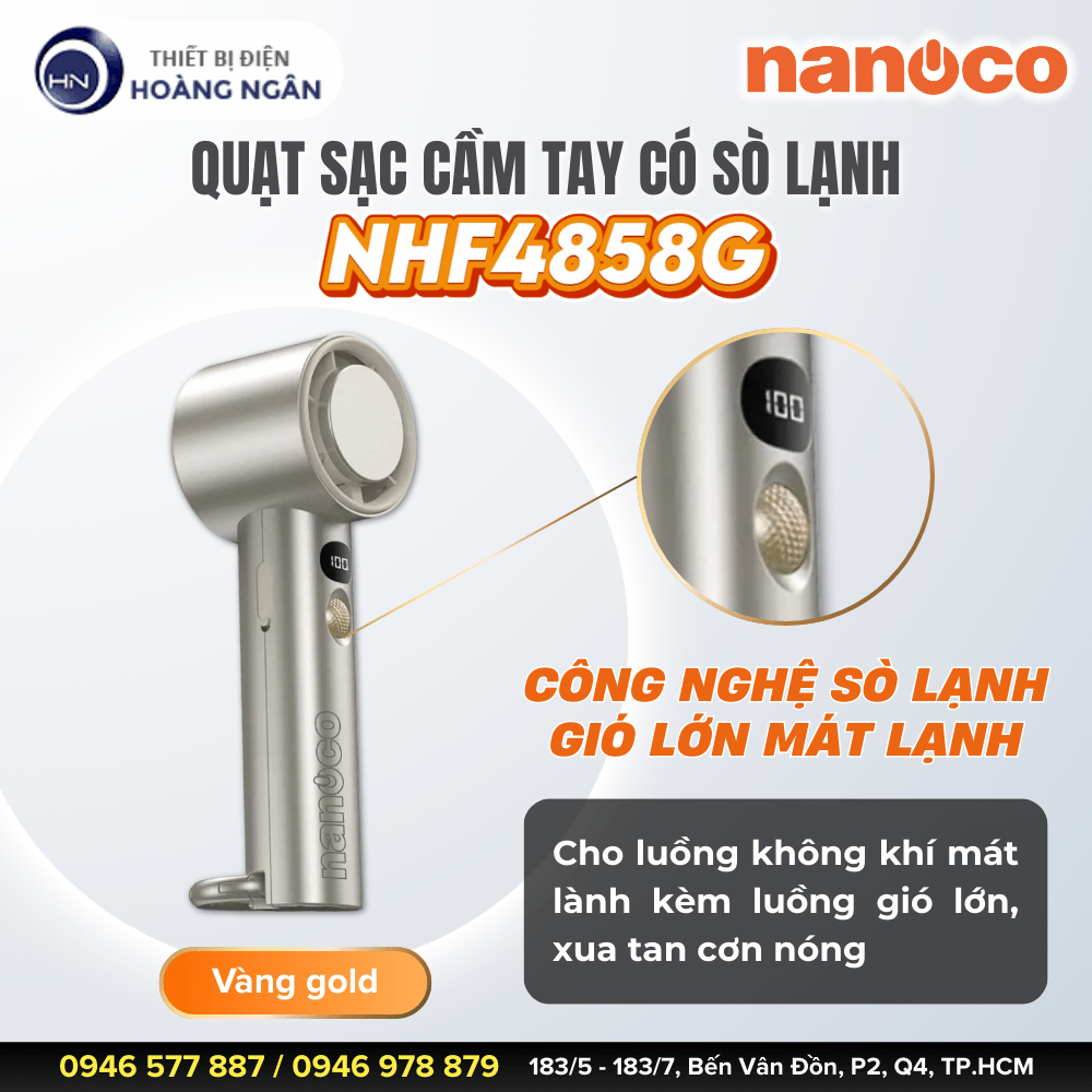 Quạt Sạc Cầm Tay Có Sò Lạnh Nanoco NHF4858G