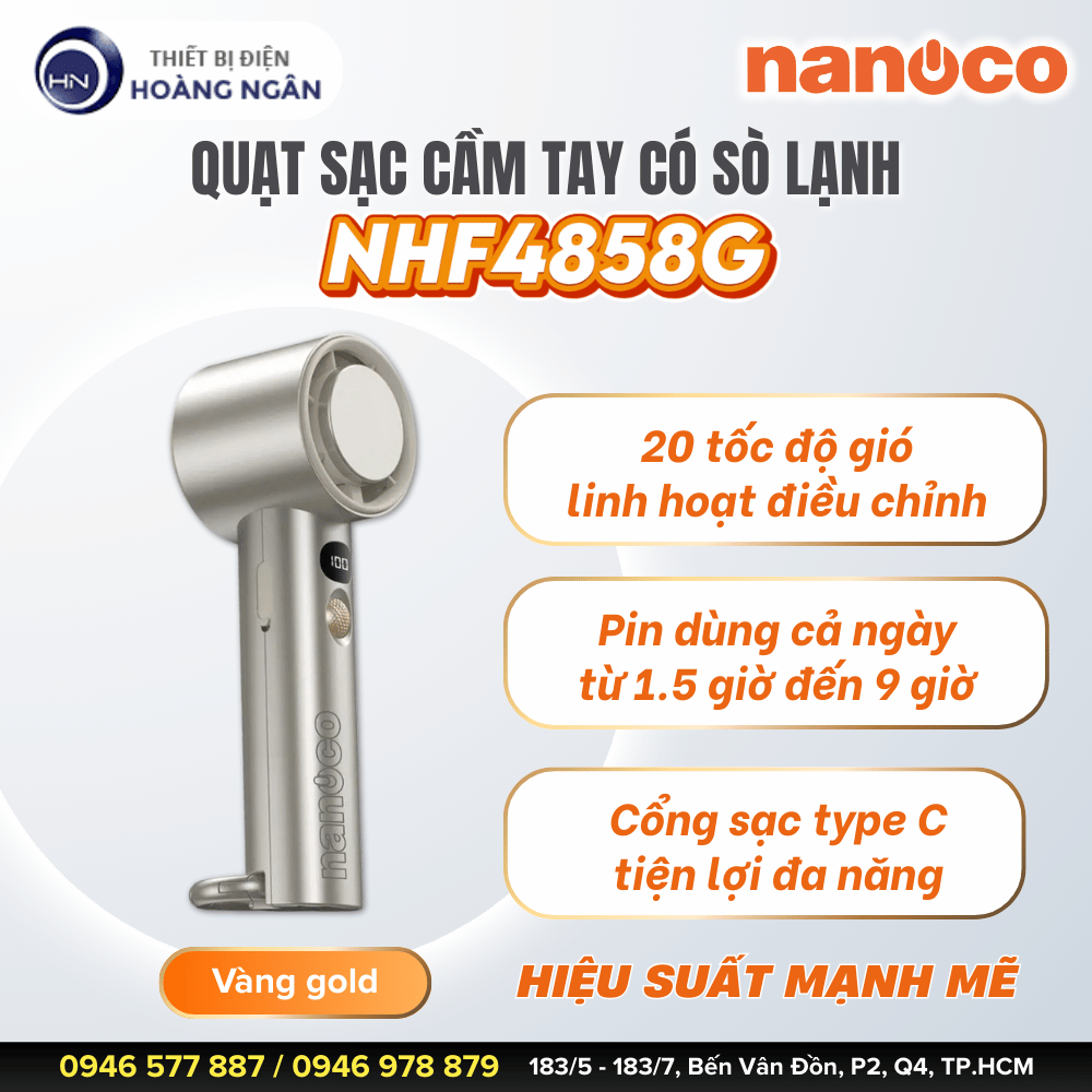 Quạt Sạc Cầm Tay Có Sò Lạnh Nanoco NHF4858G