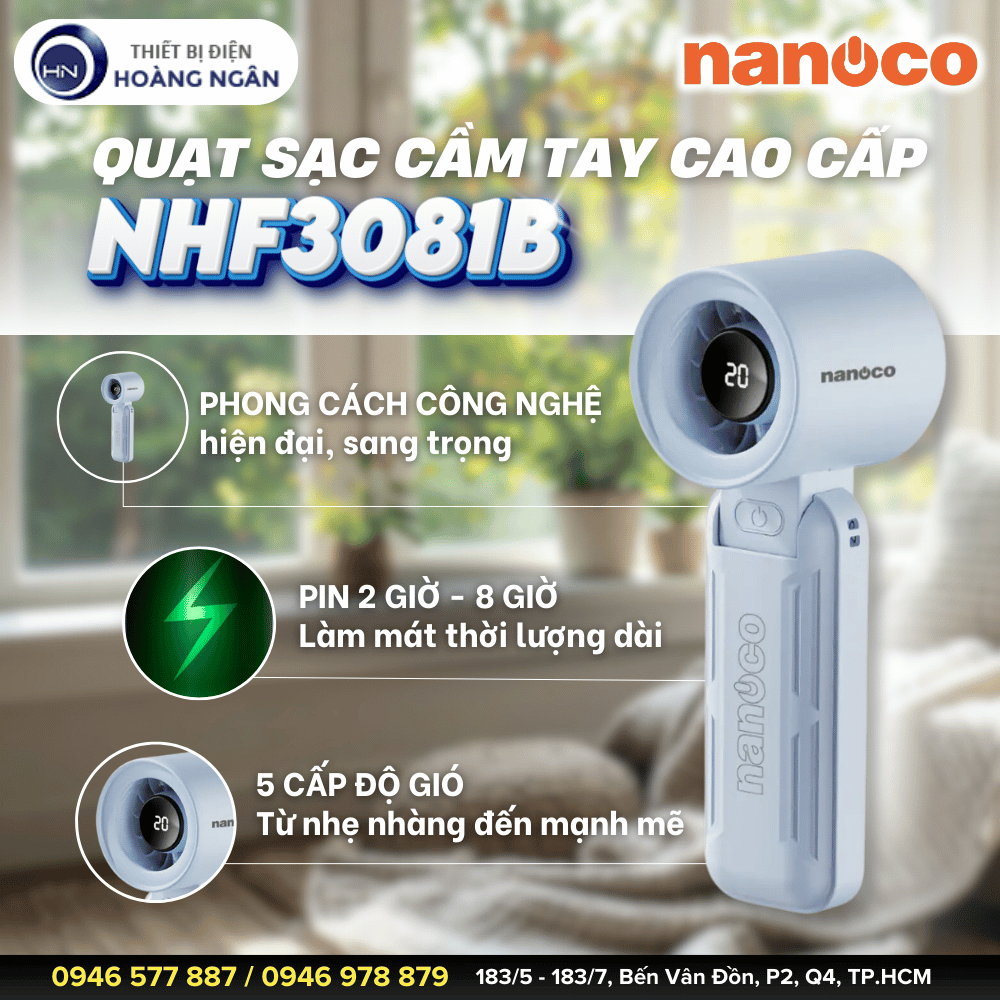 Quạt Sạc Cầm Tay NHF3081B Nanoco