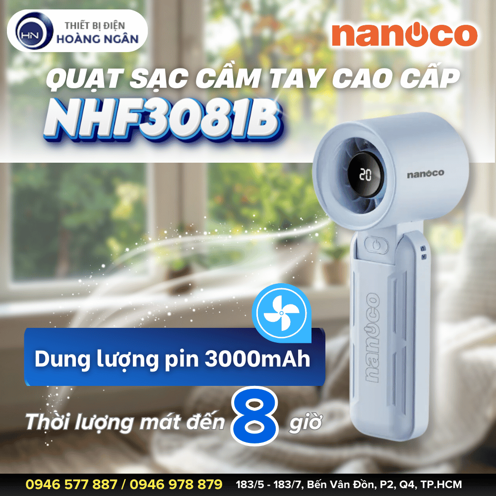 Quạt Sạc Cầm Tay NHF3081B Nanoco