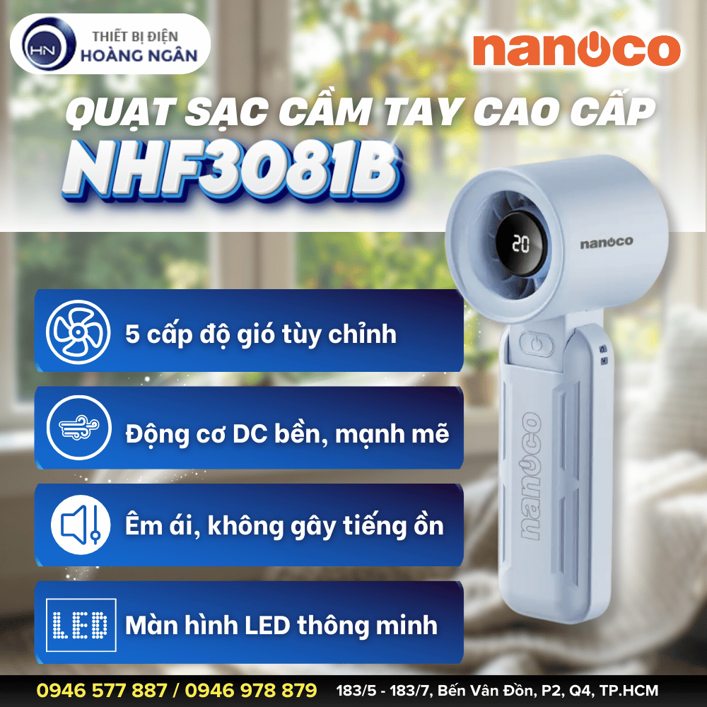 Quạt Sạc Cầm Tay NHF3081B Nanoco