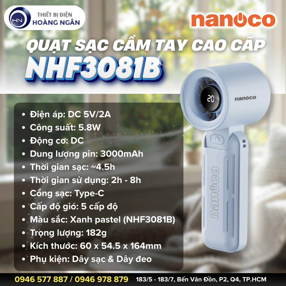 Quạt Sạc Cầm Tay NHF3081B Nanoco