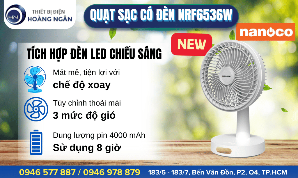 Quạt sạc điện mini có đèn Nanoco NRF6536W