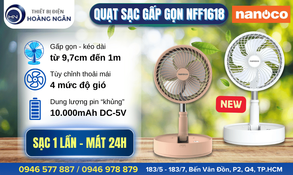 Quạt Sạc Điện Gấp Gọn Nanoco NFF1618