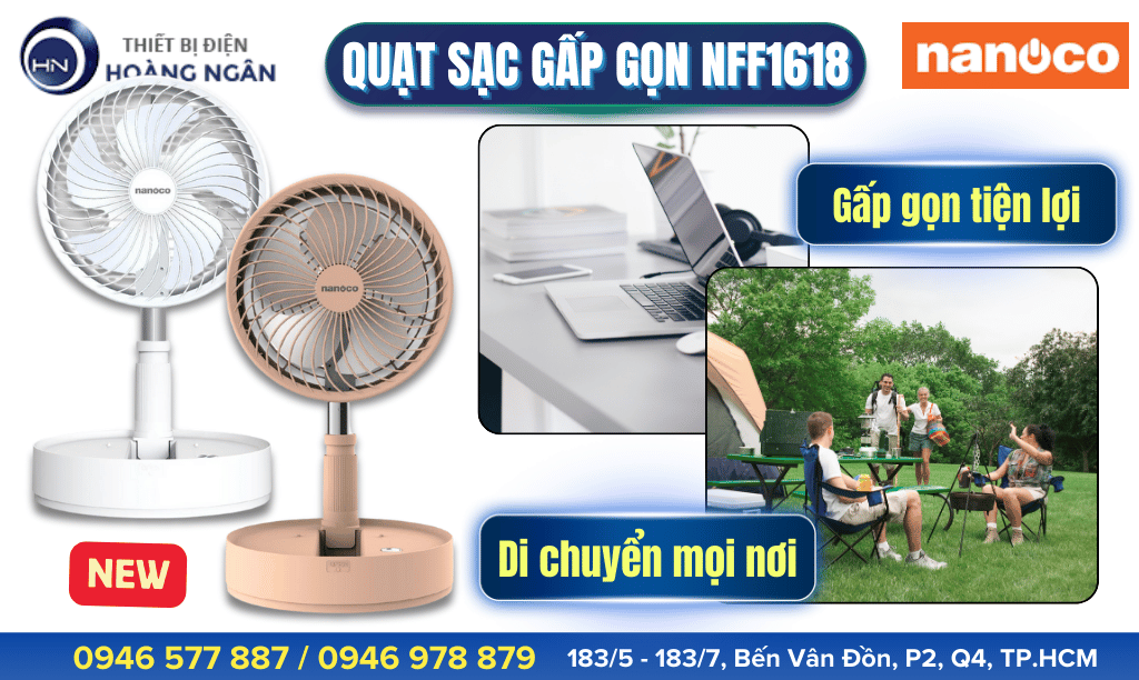 Quạt Sạc Điện Gấp Gọn Nanoco NFF1618