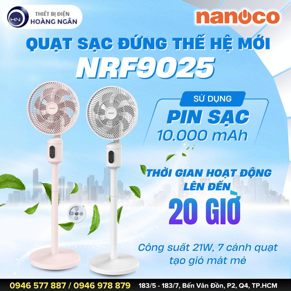 Quạt Sạc Đứng Nanoco NRF9025W và NRF9025P