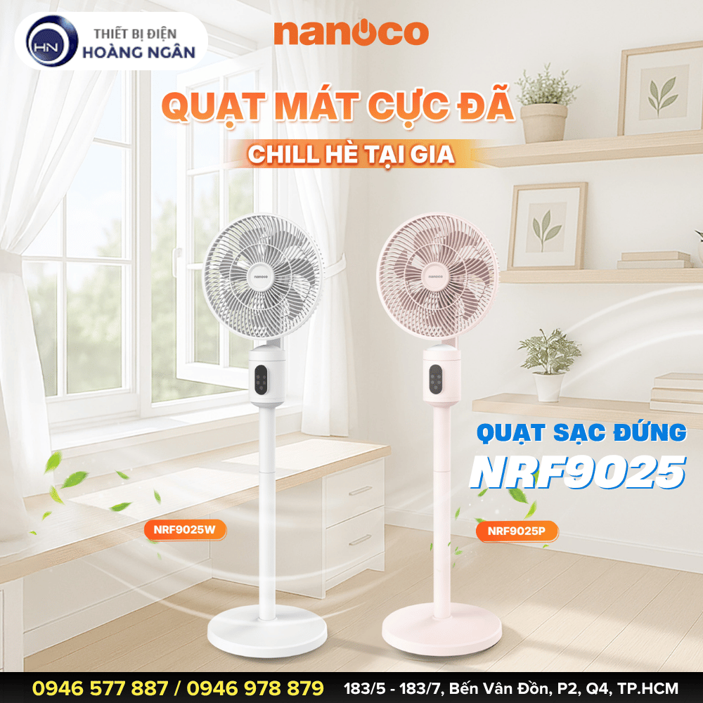 Quạt Sạc Đứng Nanoco NRF9025W và NRF9025P