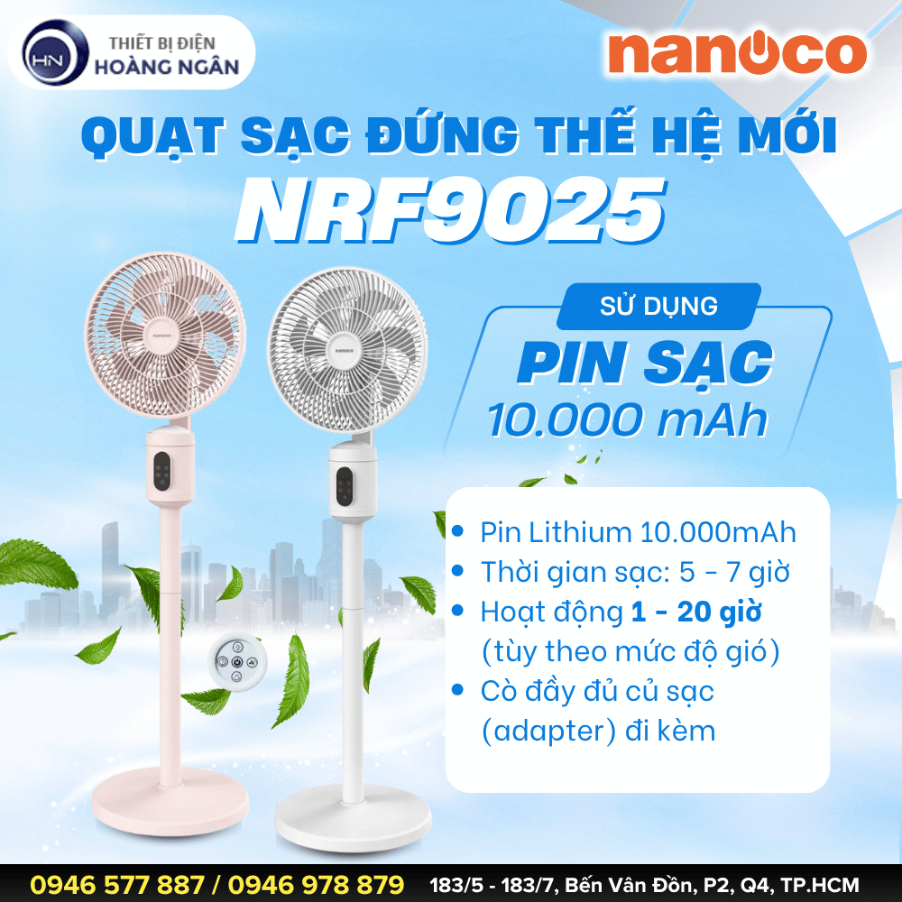 Quạt Sạc Đứng Nanoco NRF9025W và NRF9025P