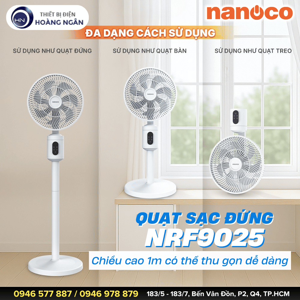 Quạt Sạc Đứng Nanoco NRF9025W và NRF9025P