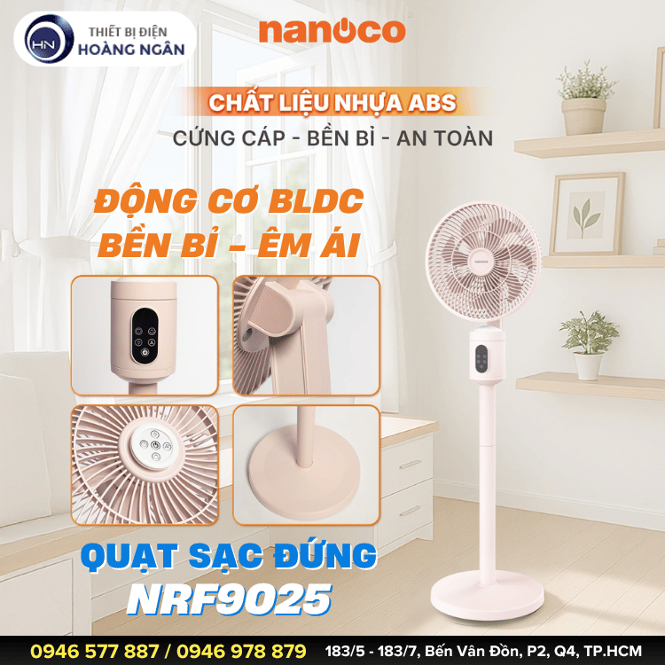 Quạt Sạc Đứng Nanoco NRF9025W và NRF9025P