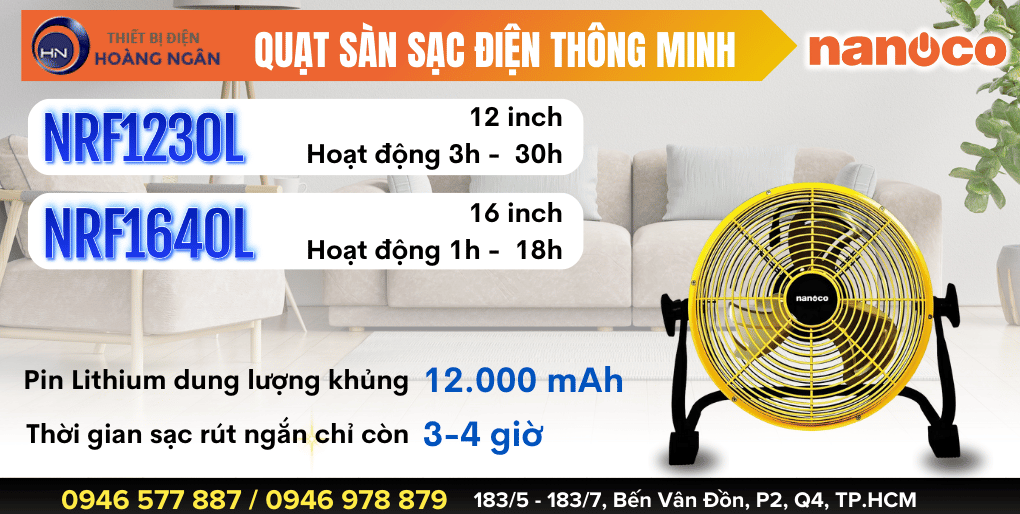 Quạt Sàn Sạc Điện Nanoco NRF1230L, NRF1640L