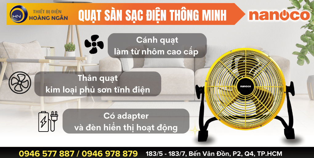 Quạt Sàn Sạc Điện Nanoco NRF1230L, NRF1640L