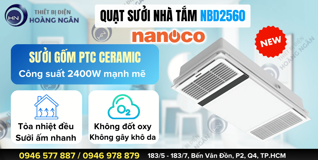 Quạt sưởi âm trần NBD2560 Nanoco công suất lớn 2400W 