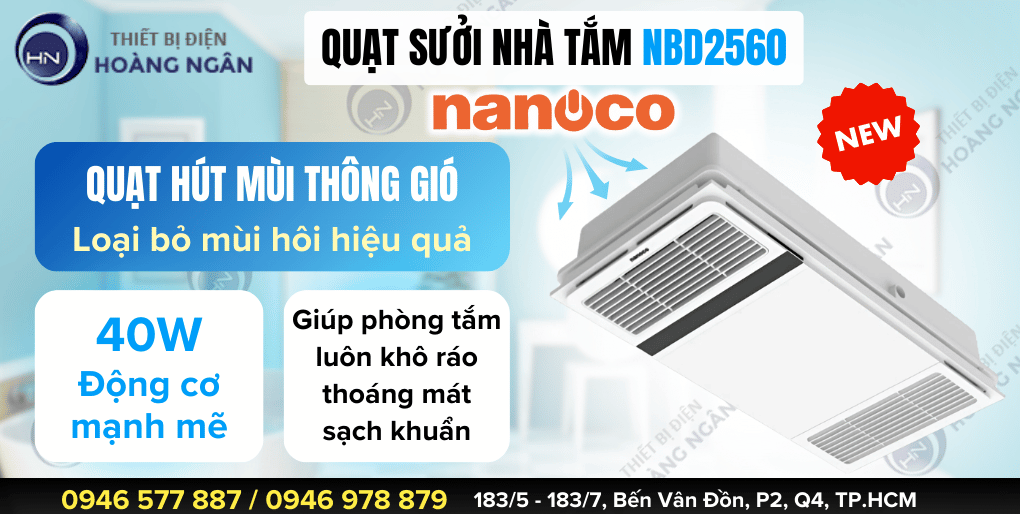 Quạt sưởi âm trần NBD2560 Nanoco công suất lớn 2400W 